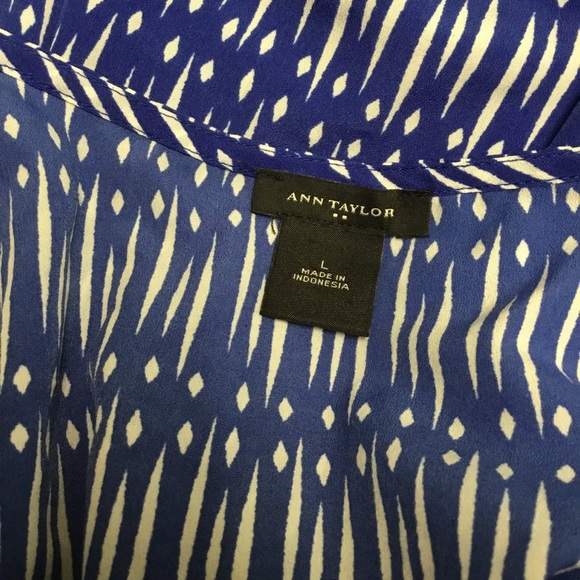 Ann Taylor Blue White Long Sleeve Blouse Large - Picture 5 of 6